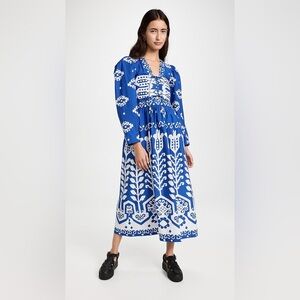 NWT SEA New York Sonia Printed Cotton Blue White Patterned Maxi Dress Size 10
